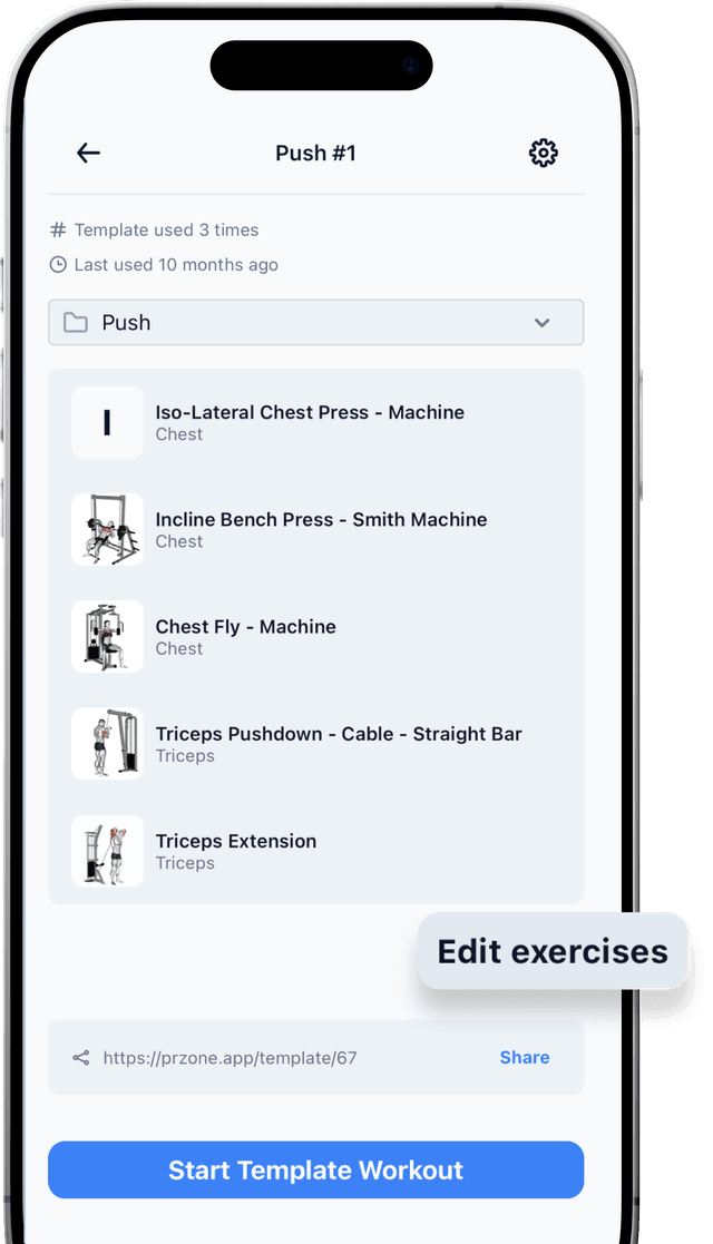 PRZone custom workout templates and routine builder interface